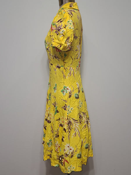 Bright Yellow Flower Print Dress <br> (B-34" W-26.5" H-33")