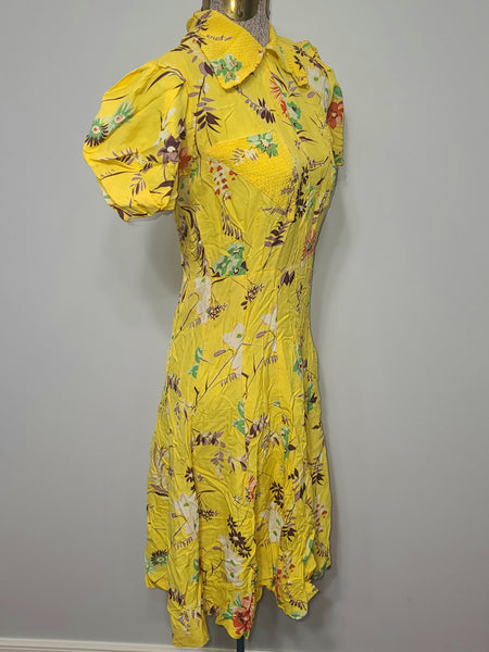 Bright Yellow Flower Print Dress <br> (B-34" W-26.5" H-33")