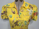Bright Yellow Flower Print Dress <br> (B-34" W-26.5" H-33")