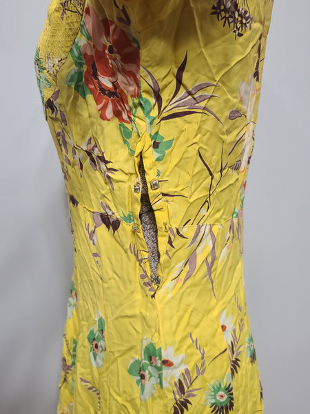 Bright Yellow Flower Print Dress <br> (B-34" W-26.5" H-33")
