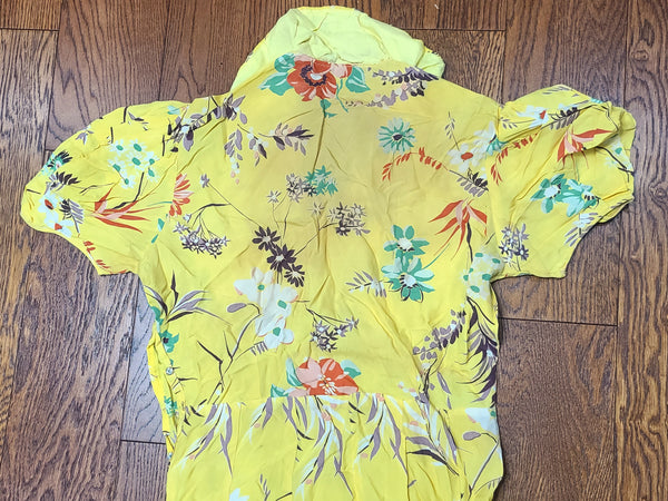 Bright Yellow Flower Print Dress <br> (B-34" W-26.5" H-33")