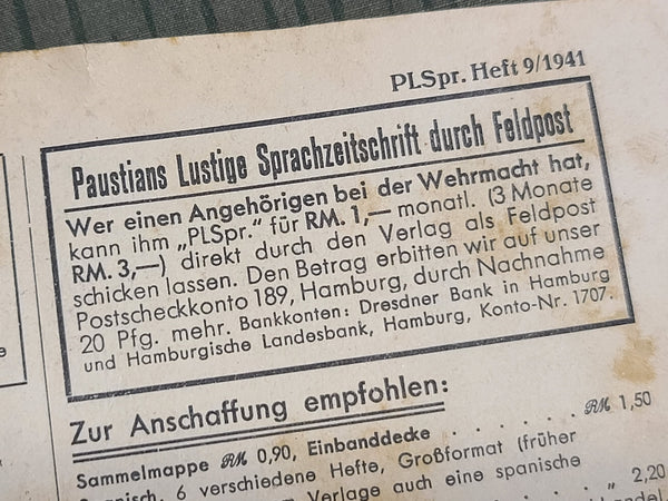 Paustians Lustige Sprachzeitschrift Funny Language Magazine Heft 9 March 1941