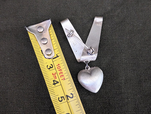 V for Victory Puffy Heart Army Sweetheart Pin Sterling