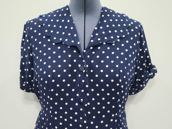 Blue Polka Dot Dress <br> (B-46" W-38" H-46.5")