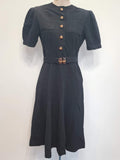 Black Wool Dress with Unique Buckle Buttons <br> (B-34" W-25" H-34")