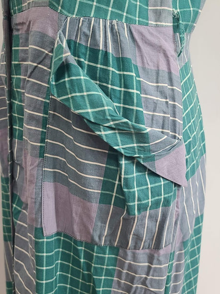 Green and Gray Plaid Dress <br> (B-41" W-32" H-42")