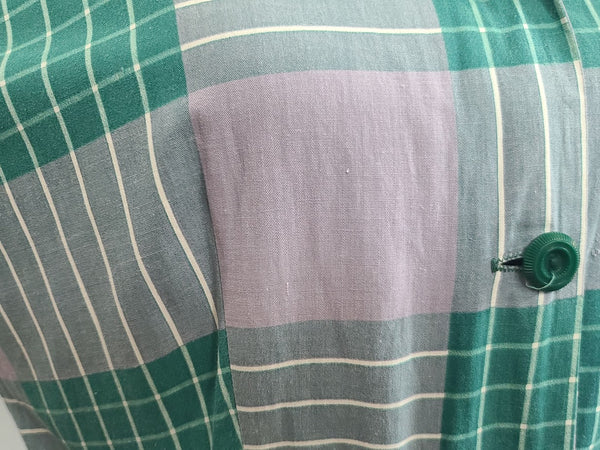 Green and Gray Plaid Dress <br> (B-41" W-32" H-42")