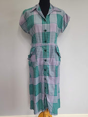 Green and Gray Plaid Dress <br> (B-41" W-32" H-42")