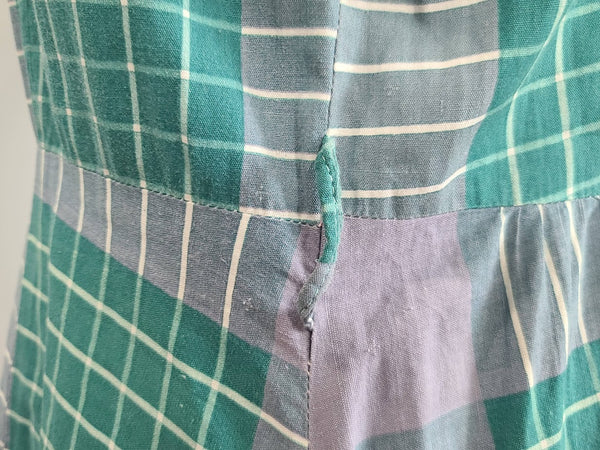 Green and Gray Plaid Dress <br> (B-41" W-32" H-42")