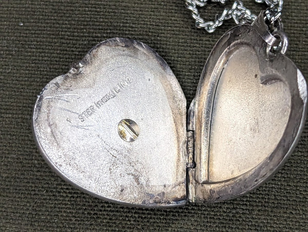 US Army Eagle Marcasite Sweetheart Locket Necklace