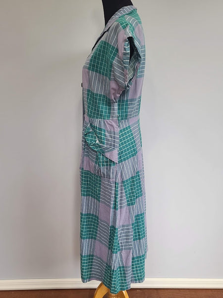 Green and Gray Plaid Dress <br> (B-41" W-32" H-42")