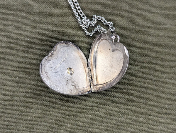 US Army Eagle Marcasite Sweetheart Locket Necklace