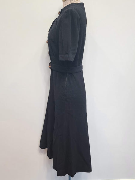 Black Wool Dress with Unique Buckle Buttons <br> (B-34" W-25" H-34")