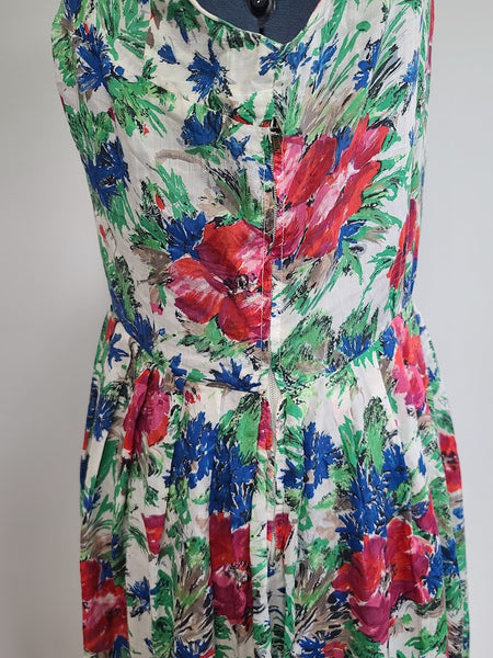 German Silk Flower Print Sleeveless Dress <br> (B-45" W-38" H-56")
