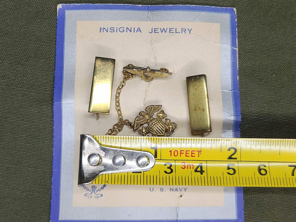 Navy Aviator Sweetheart Chain Pin and Lieutenant Rank Pins on Card
