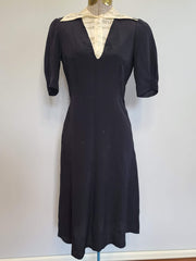 German Black Rayon Dress with White Collar <br> (B-35" W-29" H-37.5")