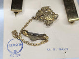 Navy Aviator Sweetheart Chain Pin and Lieutenant Rank Pins on Card