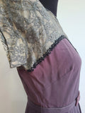 Gray Purple Rayon Dress with Lace and Beading <br> (B-37" W-27" H-39")