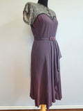 Gray Purple Rayon Dress with Lace and Beading <br> (B-37" W-27" H-39")