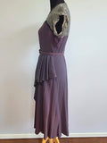 Gray Purple Rayon Dress with Lace and Beading <br> (B-37" W-27" H-39")