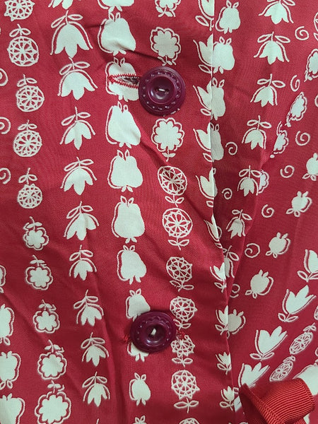 Red Fruits and Flowers Novelty Print Dress <br> (B-46" W-34.5" H-42")