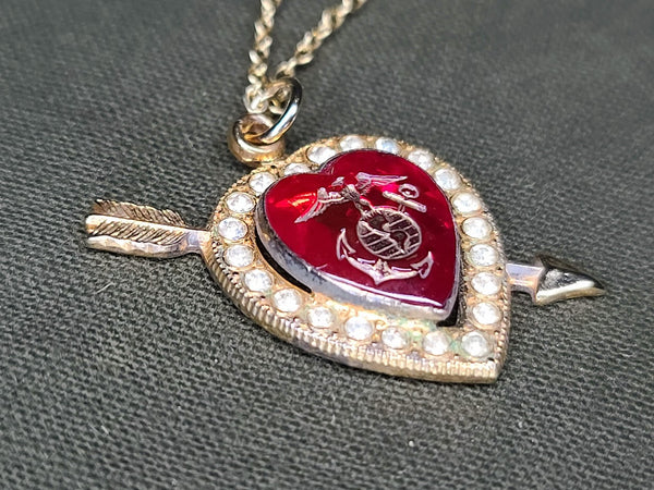 Marines Rhinestone Heart Necklace