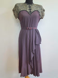 Gray Purple Rayon Dress with Lace and Beading <br> (B-37" W-27" H-39")