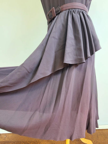 Gray Purple Rayon Dress with Lace and Beading <br> (B-37" W-27" H-39")