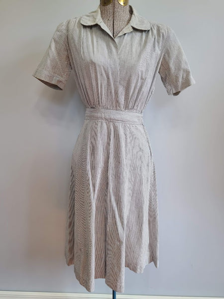 Navy WAVES Seersucker Uniform Dress <br> (B-35.5" W-24" H-33")