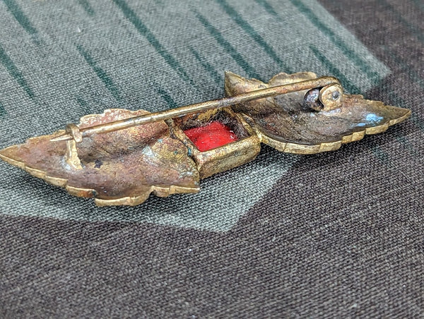German Leaf Pin with Red Center