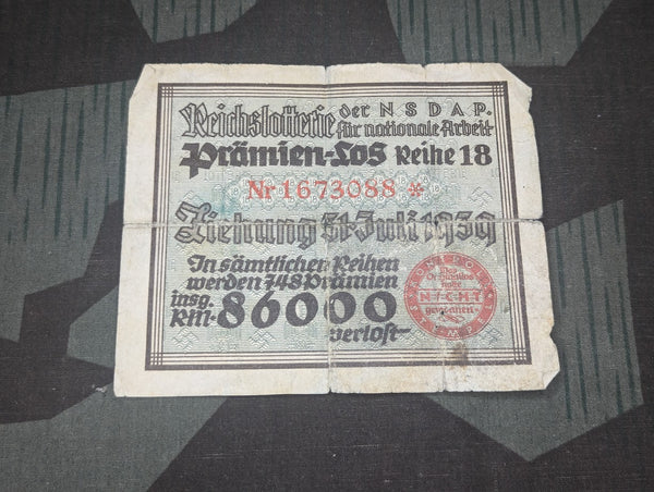 Original NSDAP Reichslotterie Ticket 1939