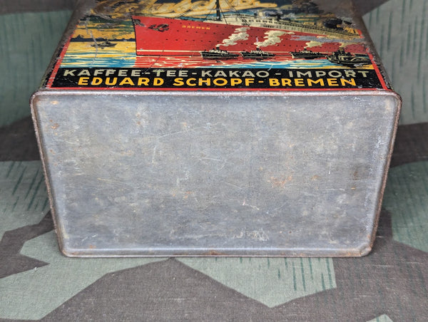 Eduscho Coffee Tin Worn Ship Graphics