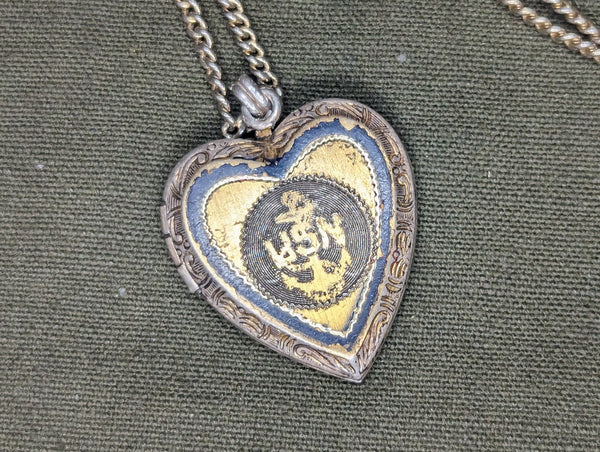 US Navy Etched Heart Locket Necklace Sterling