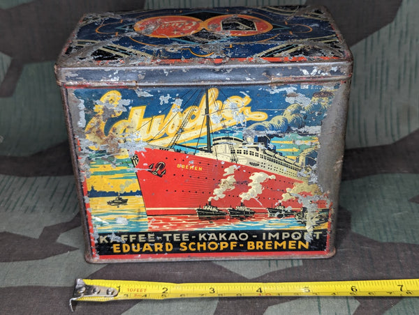 Eduscho Coffee Tin Worn Ship Graphics