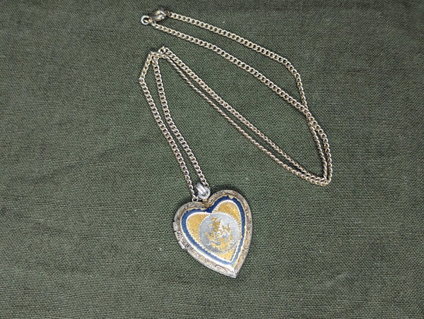 US Navy Etched Heart Locket Necklace Sterling