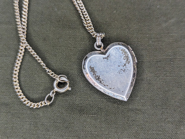 US Navy Etched Heart Locket Necklace Sterling