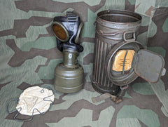 M38 Gas Mask in Late War Can with Lenses, Cloth, and Retainer