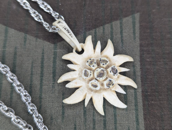 Edelweiss Flower Carved Bone Necklace
