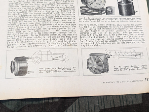 Kraftfahrzeug Handwerk Heft 43 28 Oktober 1939 Krafthand