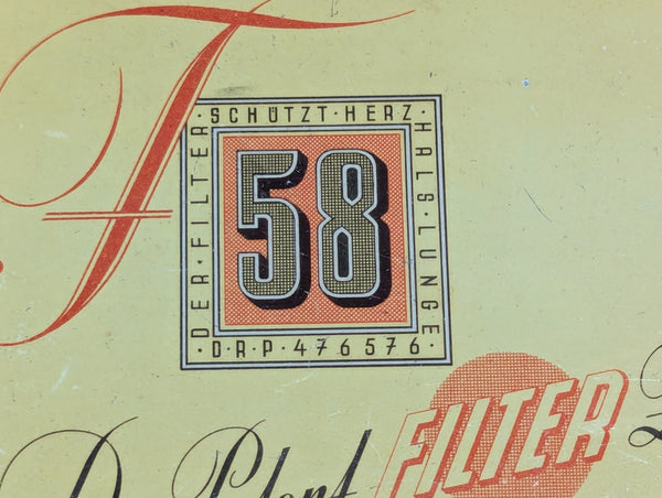F58 Filtered Cigarette Sales Tin D.R.P.