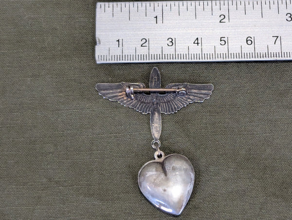 Army Air Corps Puffy Heart Sweetheart Pin Sterling