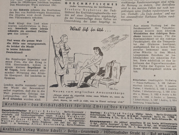 Kraftfahrzeug Handwerk Heft 49 - 7. Dezember 1940 Krafthand