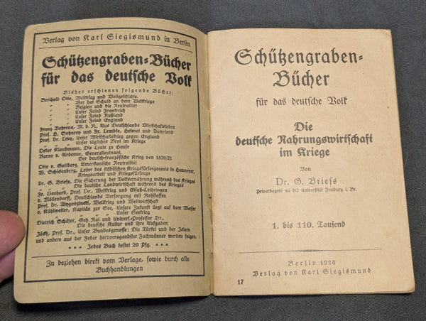 1916 Trench Book Schützgraben Bücher German Food Industry in War