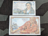 French Francs 20 and 5 Notes