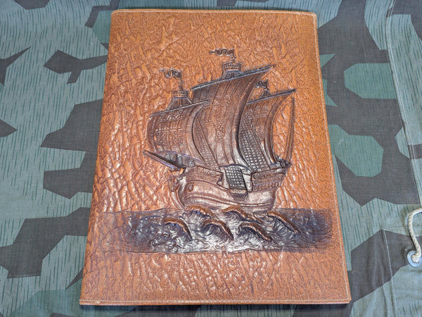 Vintage German Desk Blotter with Ship Motif