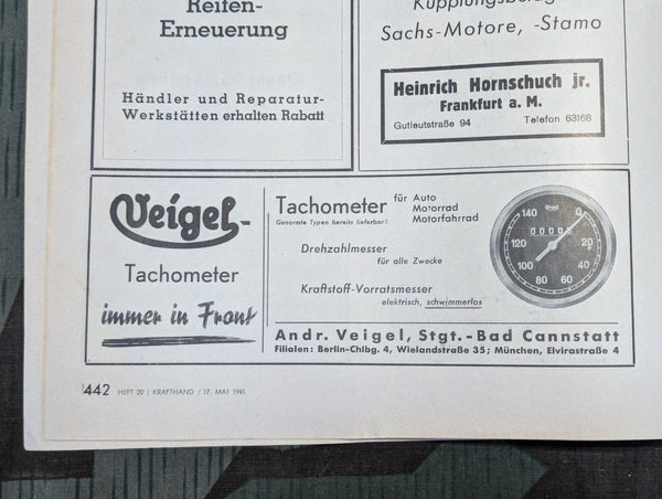 Kraftfahrzeug Handwerk Heft 20 - 17 Mai 1941 Krafthand