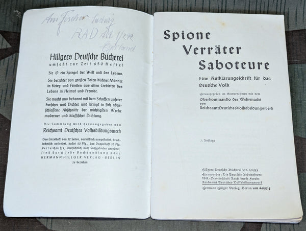 Spione, Verräter, Saboteure Booklet 1938