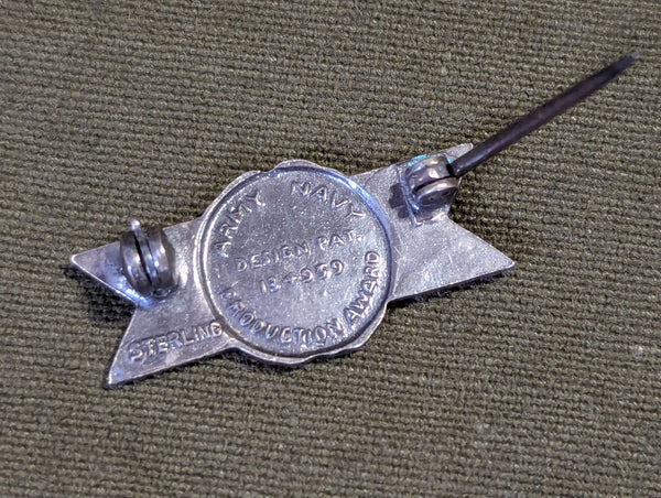 Army Navy "E" Production Award Pin and Card Sterling