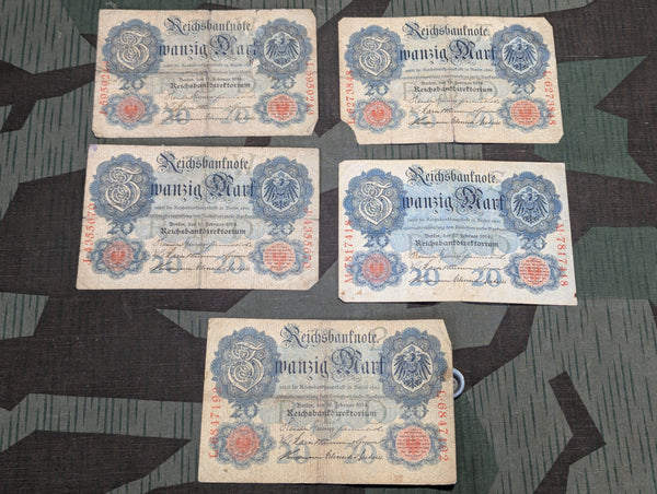 Zwanzig Mark Note 20 Reichsbanknote 1914