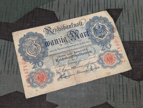 Zwanzig Mark Note 20 Reichsbanknote 1914